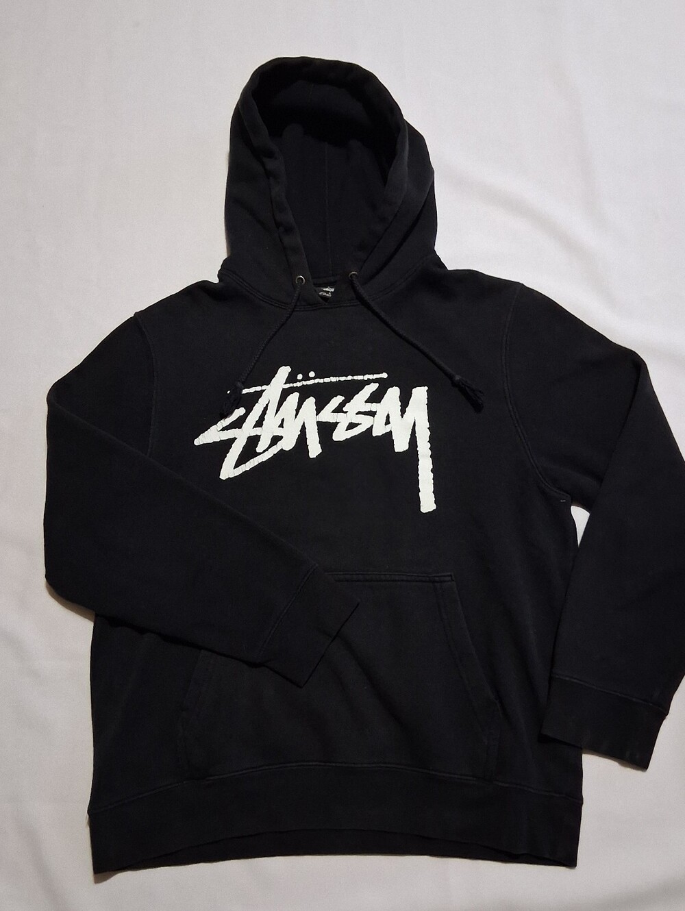 Stussy Black Hoodie with White Script Logo Made I. Usa